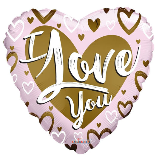 Valentine's I love you Gold and Pink Heart Jumbo Balloon - 36" Foil