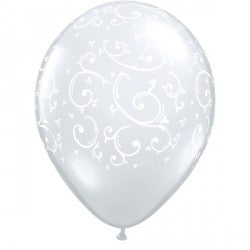 Diamond Clear Filigree & Hearts Balloons - 11" Latex (50ct)