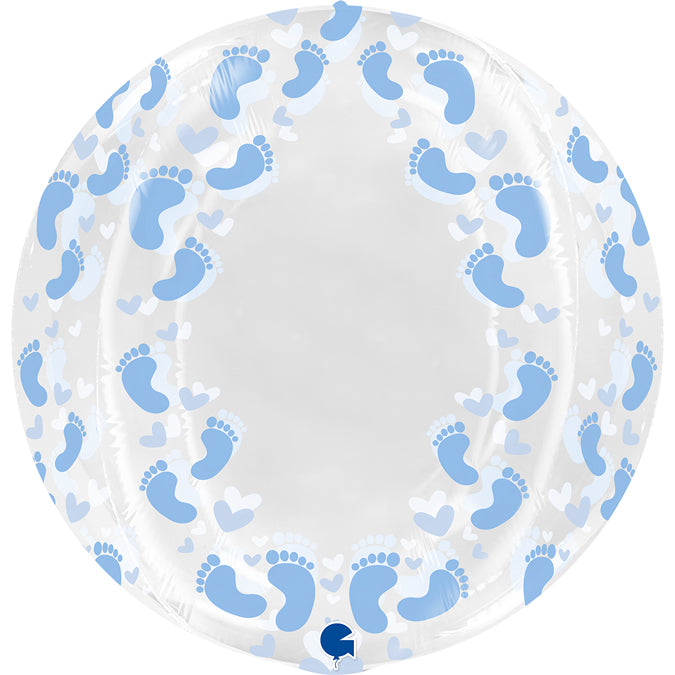 Transparent Blue Footprint 4D Globe - 19" Foil - NO VALVE