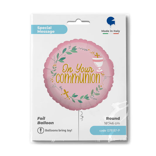 On Your Communion Pink Balloon - 18" Foil
