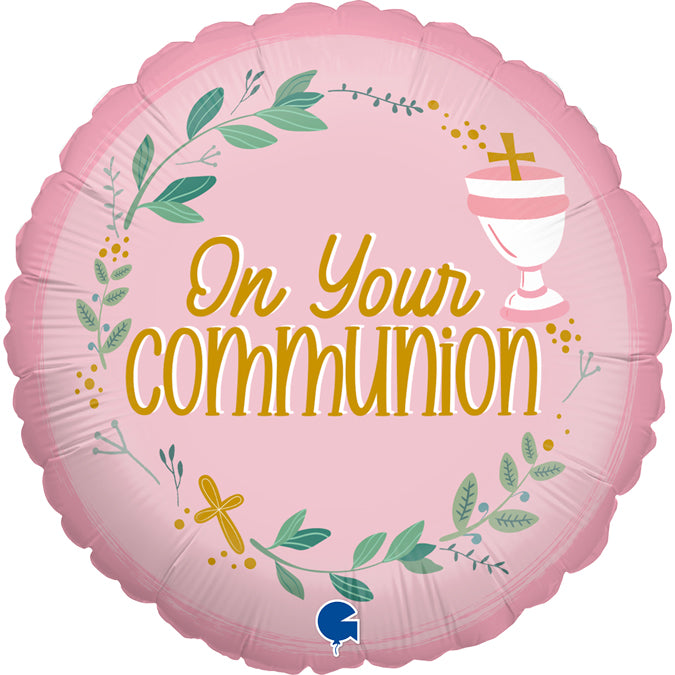 On Your Communion Pink Balloon - 18" Foil UnPackaged