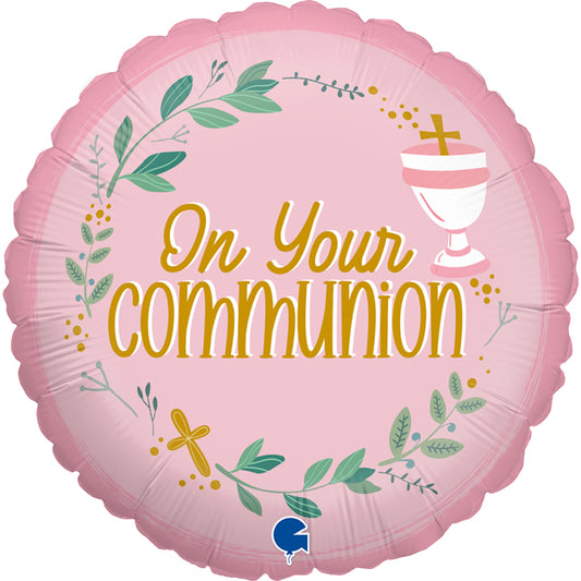 On Your Communion Pink Balloon - 18" Foil UnPackaged