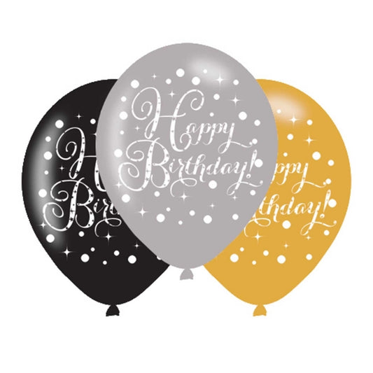 Happy Birthday Gold Sparkling Celebration - 11" Latex (6ct)