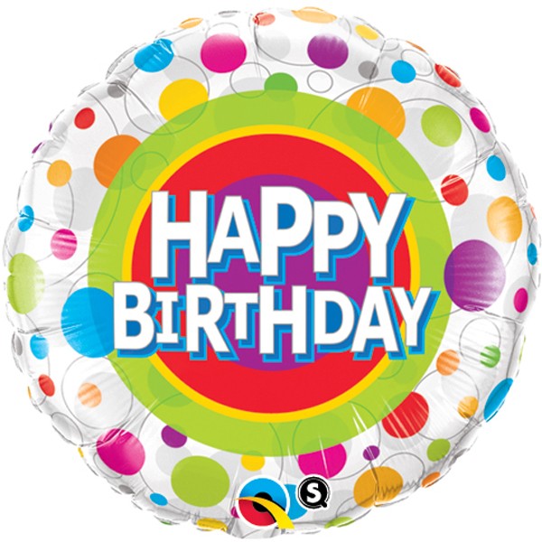 Happy Birthday Colourful Dots Balloon - 18" Foil