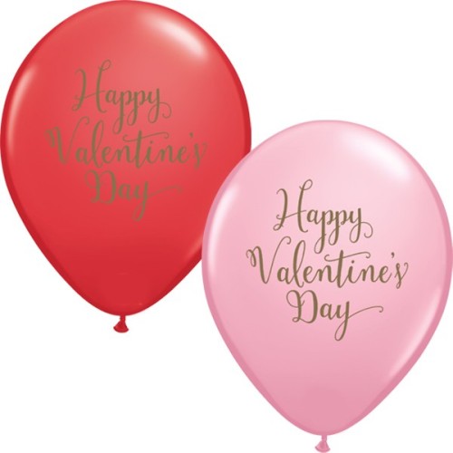 Red & Pink With Gold Ink Happy Valentine's Day Script Balloon - 11" Latex (25ct)