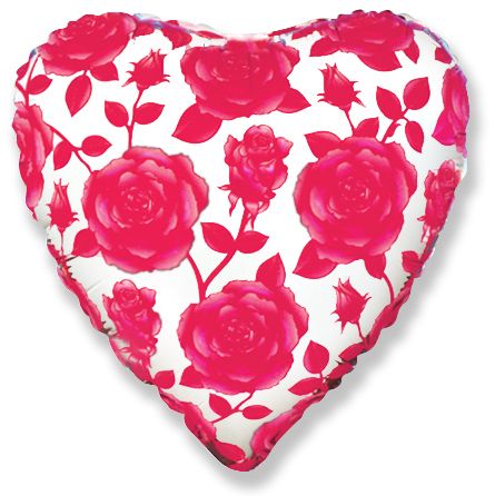 Fuchsia Roses Heart Balloons - 18" Foil Unpackaged
