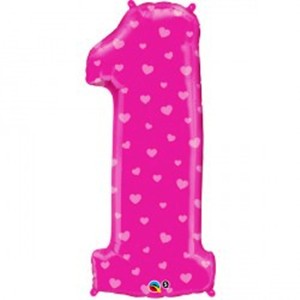 Number 1 Pink Hearts Balloon - 38" Foil