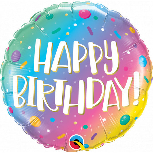 OMBRE DOTS & SPRINKLES Happy Birthday - 18" Foil Balloon