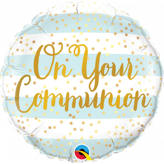 On Your Communion Blue Stripes Balloon - 18" Foil