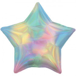 Iridescent Pastel Rainbow Star Standard Holographic Balloon - 18" Foil up