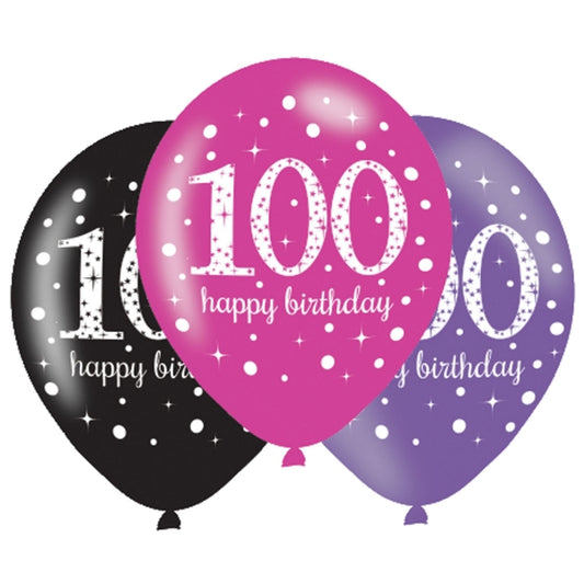 Age 100 Birthday Pink Celebration Balloons - 11" Latex (6ct)