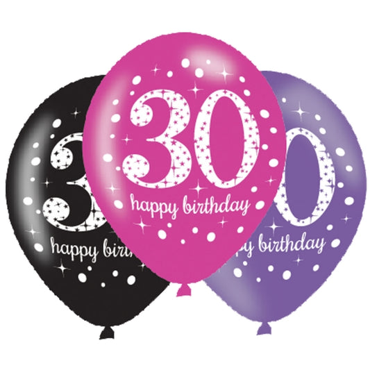 Age 30 Birthday Pink Celebration Balloons - 11" Latex (6ct)