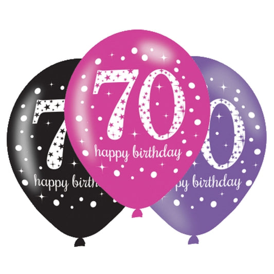 Age 70 Birthday Pink Celebration Balloons - 11" Latex (6ct)