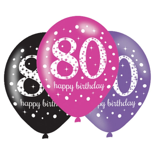 Age 80 Birthday Pink Celebration Balloons - 11" Latex (6ct)