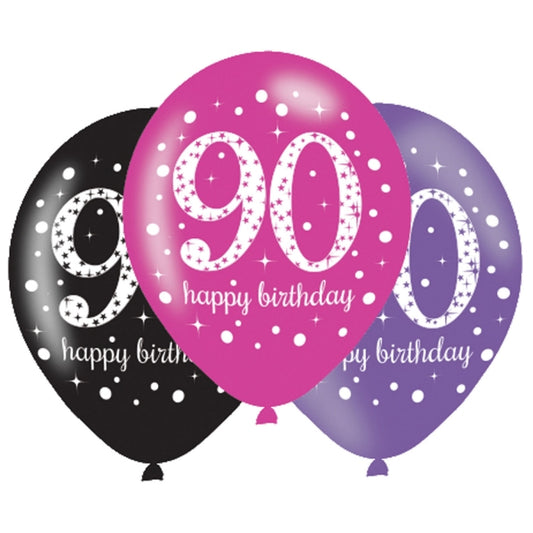 Age 90 Birthday Pink Celebration Balloons - 11" Latex (6ct)