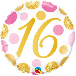 Pink & Gold Dots Age 16 Balloon - 18" Foil