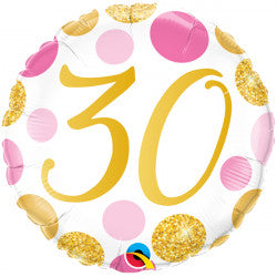 Pink & Gold Dots Age 30 Balloon - 18" Foil