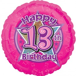 Age 13 Pink Star Standard Balloon - 18" Foil
