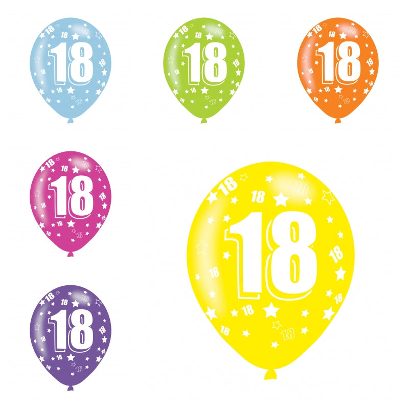 Age 18 Assorted Colours Balloons - 11" Latex (6ct)