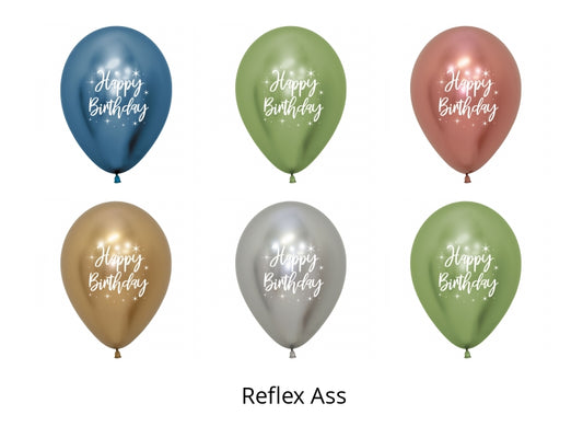 Happy Birthday Reflex Radiant Assorted Colours Balloons - 12" Latex (25ct)