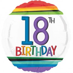 Rainbow Birthday Age 18 Round Balloon - 18" Foil