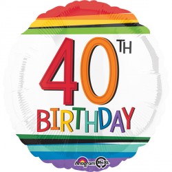 Rainbow Birthday Age 40 Round Balloon - 18" Foil
