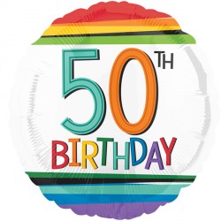 Rainbow Birthday Age 50 Round Balloon - 18" Foil