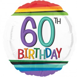 Rainbow Birthday Age 60 Round Balloon - 18" Foil