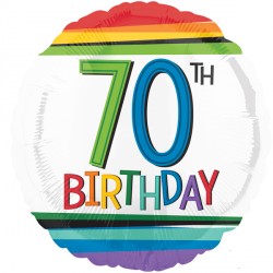 Rainbow Birthday Age 70 Round Balloon - 18" Foil