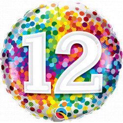 Rainbow Confetti Age 12 Birthday Balloon - 18" Foil