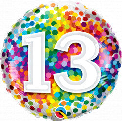 Rainbow Confetti Age 13 Birthday Balloon - 18" Foil