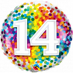 Rainbow Confetti Age 14 Birthday Balloon - 18" Foil