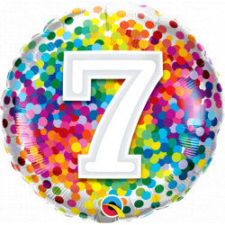 Rainbow Confetti Age 7 Birthday Balloon - 18" Foil