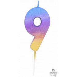 Rainbow Ombre Number "9" Candle