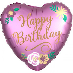 Happy Birthday Satin Flowers Standard Balloons - 18" Foil