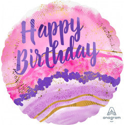 Watercolour Marble Happy Birthday Balloon - 18" Foil