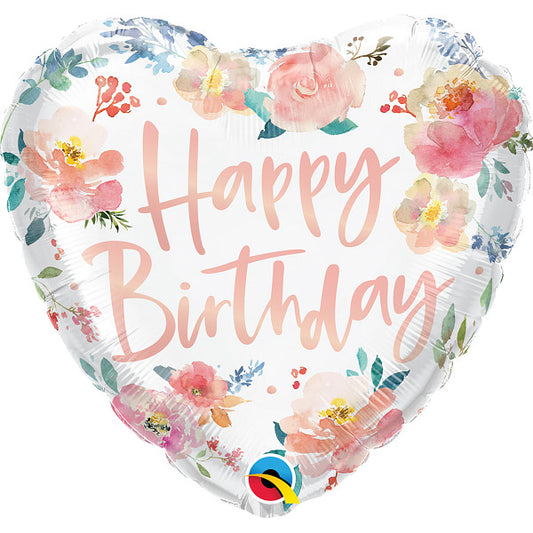 WATERCOLOUR ROSES BIRTHDAY BALLOON - 18" Foil