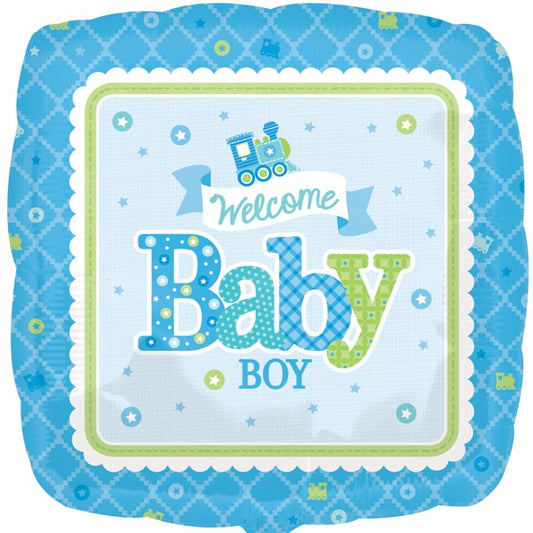 Welcome Baby Boy Train Balloon - 18" Foil