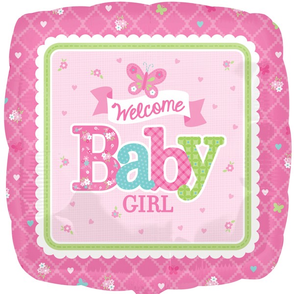 Welcome Baby Girl Butterfly Balloon - 18" Foil