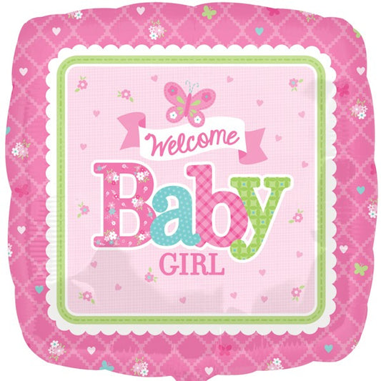 Welcome Baby Girl Butterfly Balloon - 18" Foil