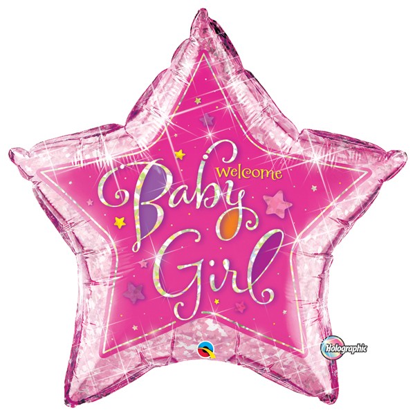 Welcome Baby Girl Star Balloon - Foil 36"